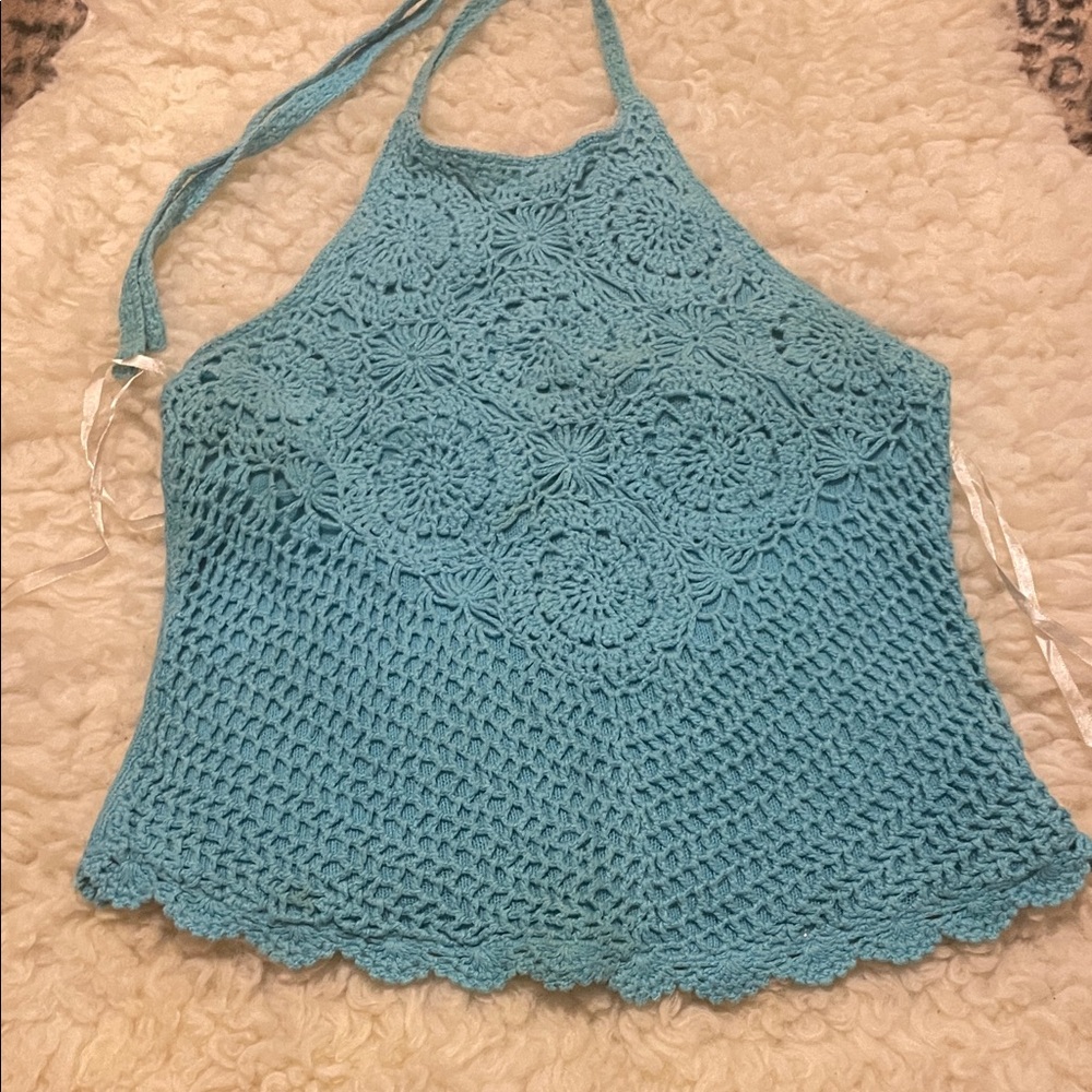 Crochet Halter Camisole in Sky Blue size14-16 fits like a 2p